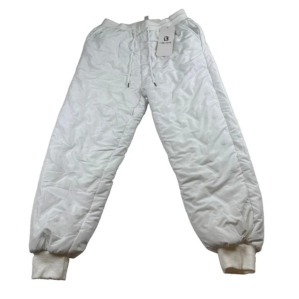 I Believe White Quilted Snow Pants Women's L